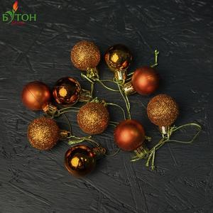 Шар елочный 3 см 10 шт. Цвет: Оранжевый глянец/глиттер/матовый